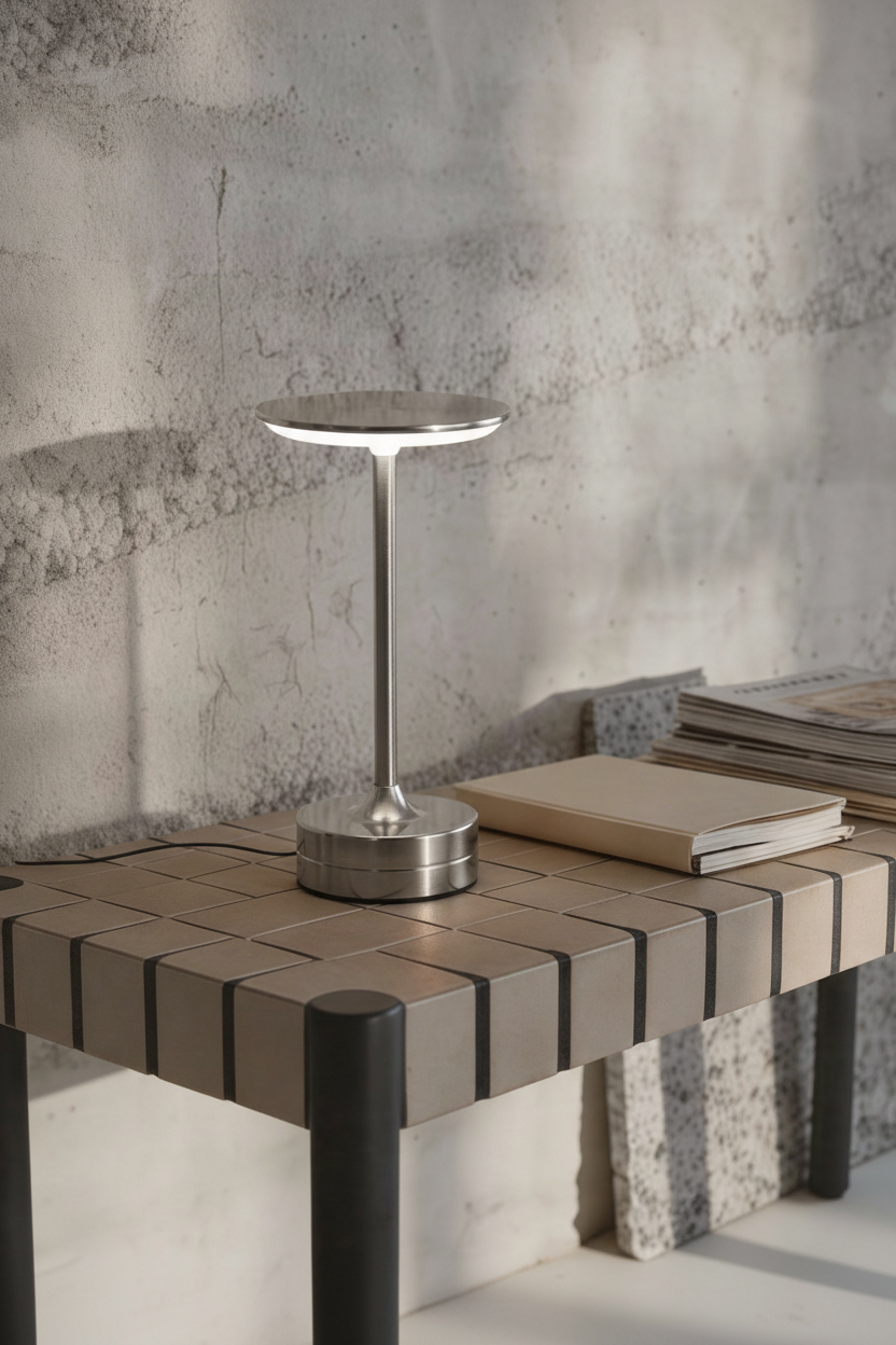 Silver lamp on concrete wall